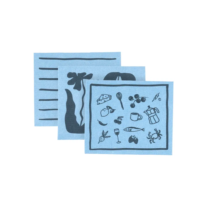 Daily patterned dishcloth - Blue, 3-pack - Scandi Essentials