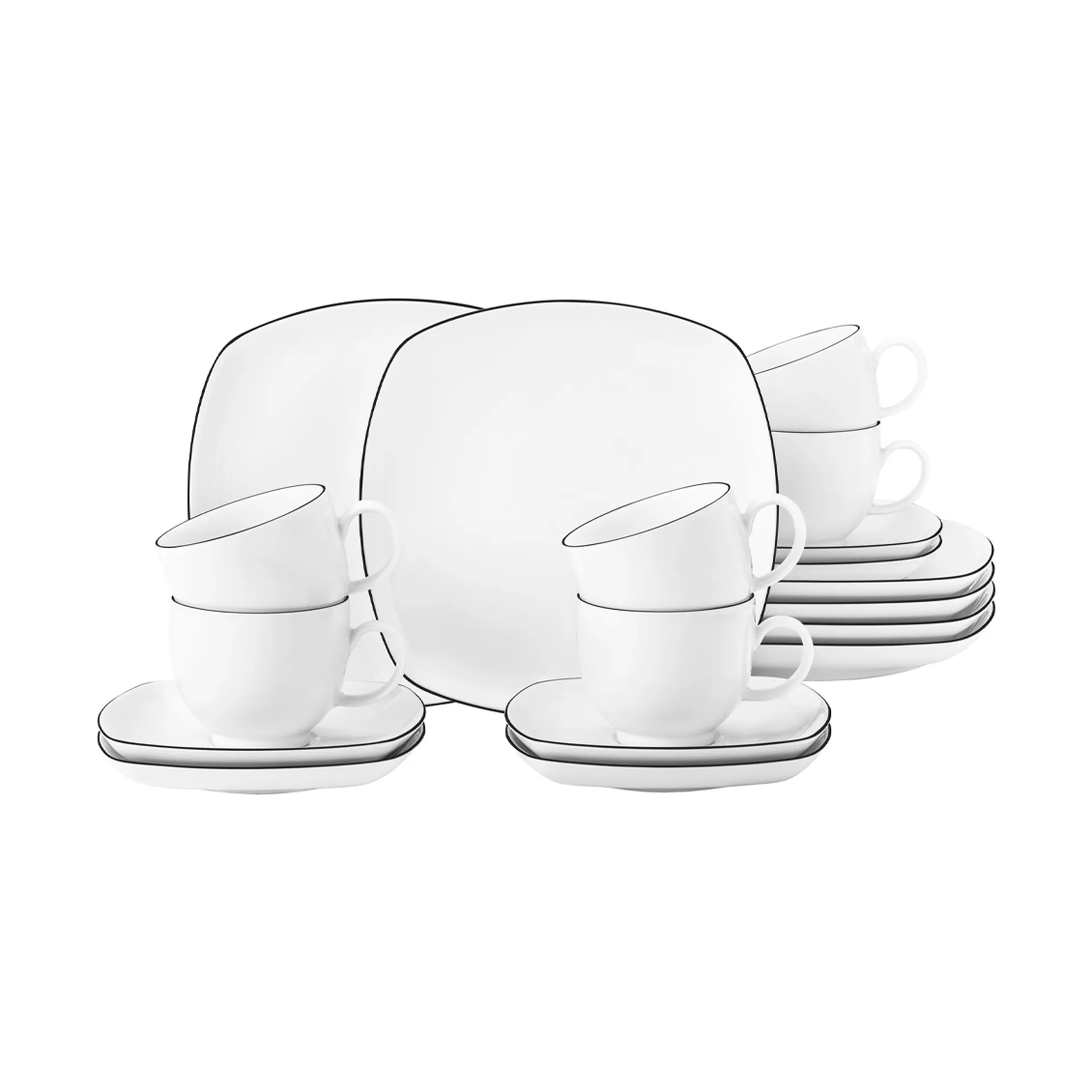 Lido black lines coffee service square 18 pieces, White with black edge Seltmann Weiden