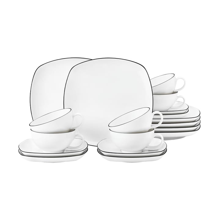 Lido black lines tea service square 18 pieces - White with black edge - Seltmann Weiden