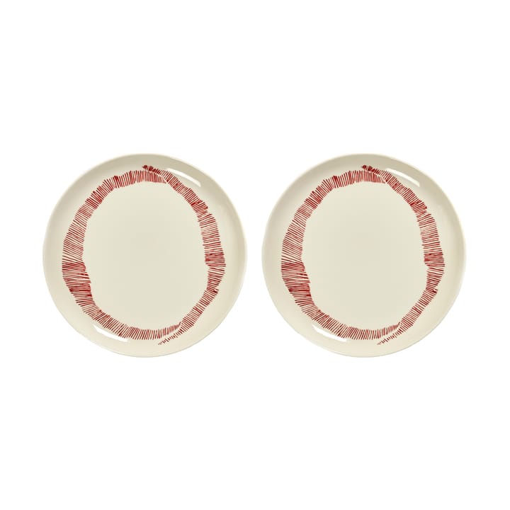 Ottolenghi Feast plate M Ø22,5 cm 2-pack - White stripes-red - Serax