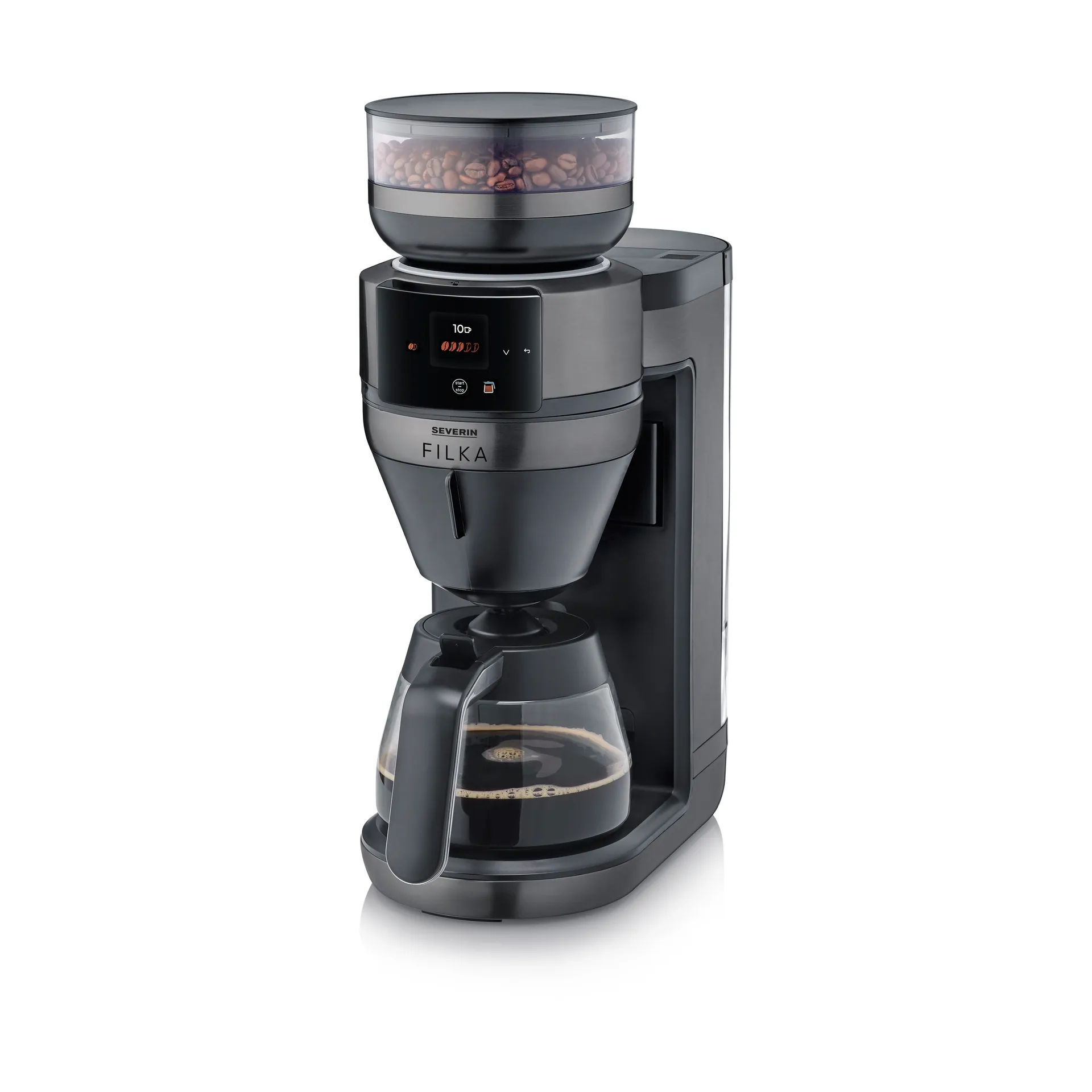 FILKA 2.0 KA 4854 fully automatic coffee maker, Dark Inox, glass carafe Severin