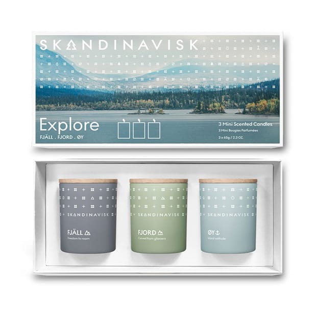 Explore scented candle gift set mini, 3 pieces Skandinavisk