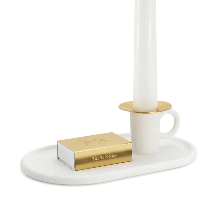 Chamber candlestick with matchbox holder - White - Solstickan Design