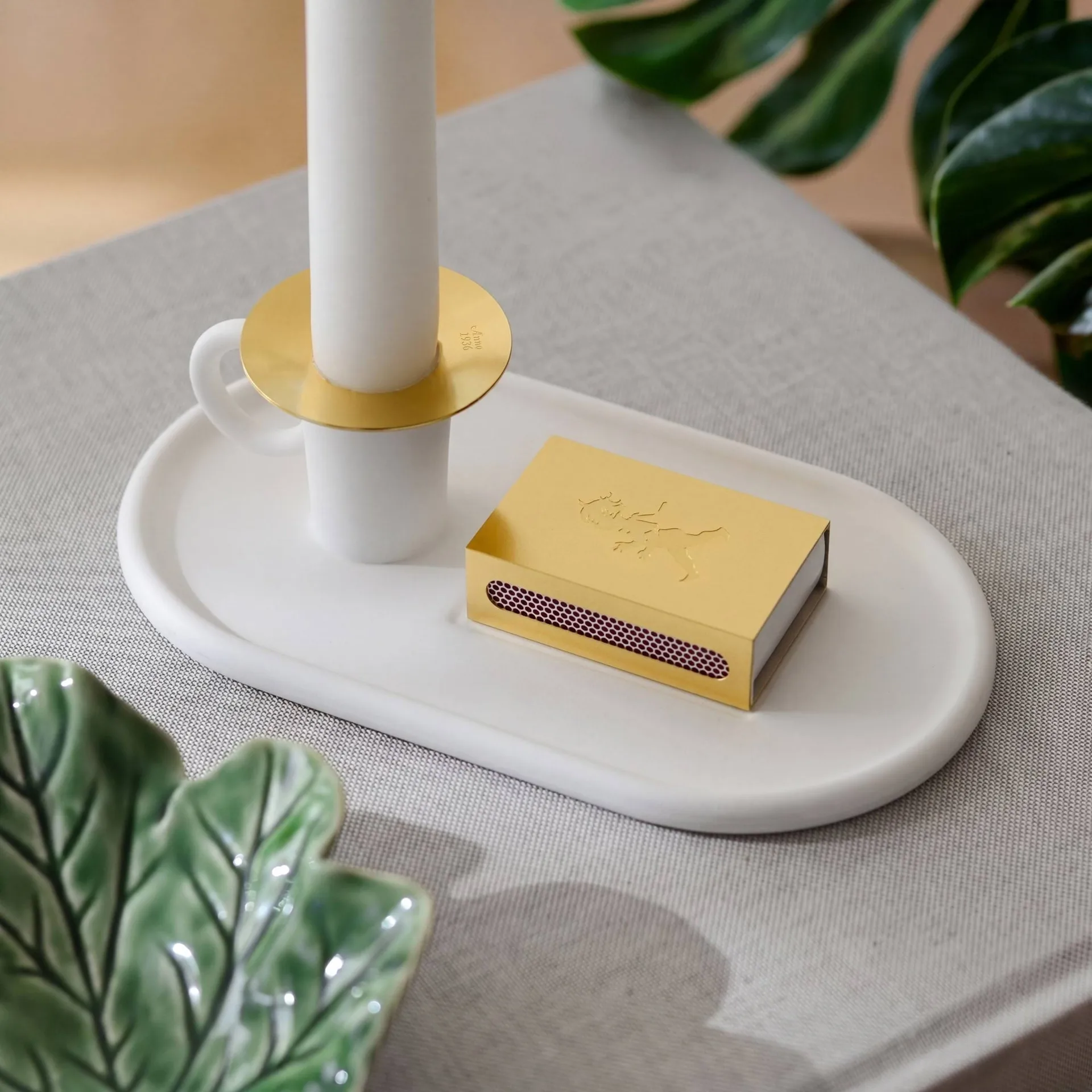 Chamber candlestick with matchbox holder, White Solstickan Design