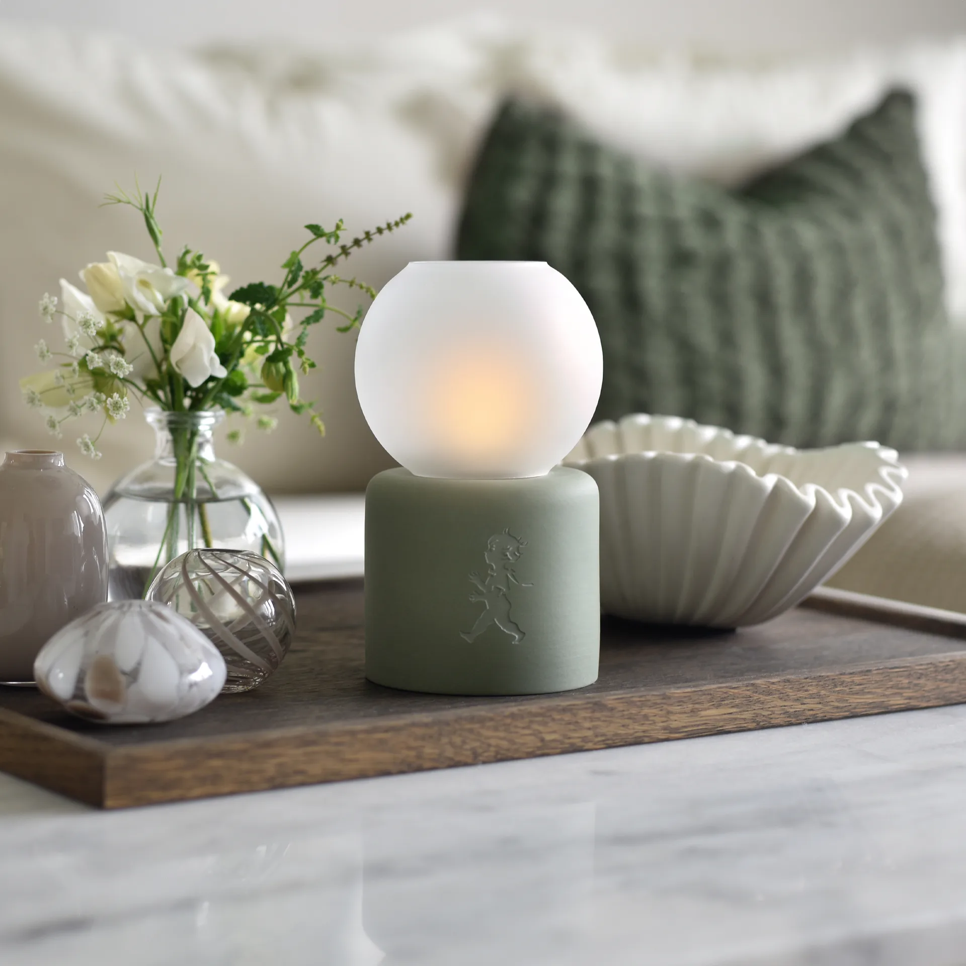 Globe tealight holder Ø9.5x17 cm, Green Solstickan Design