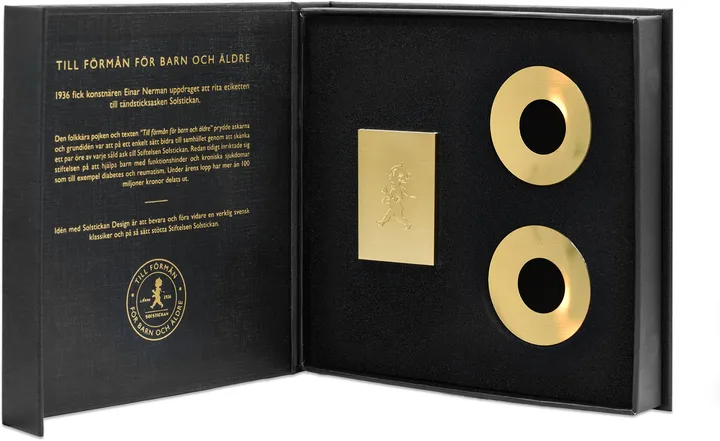 Solstickan anniversary box - 1 matchbox, 2 candle drip trays, brass - Solstickan Design