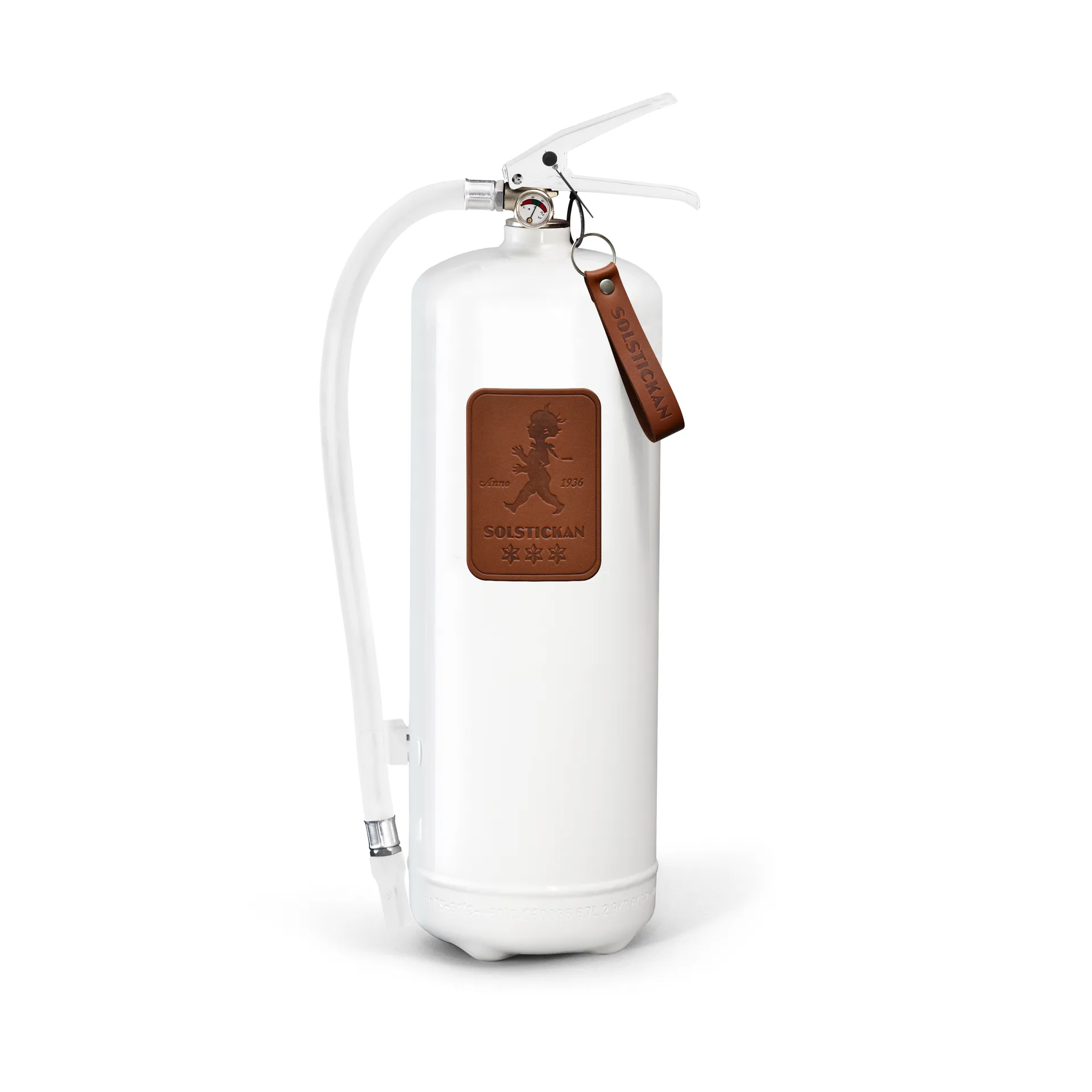 Solstickan fire extinguisher 6 kg, White-dark brown leather Solstickan Design