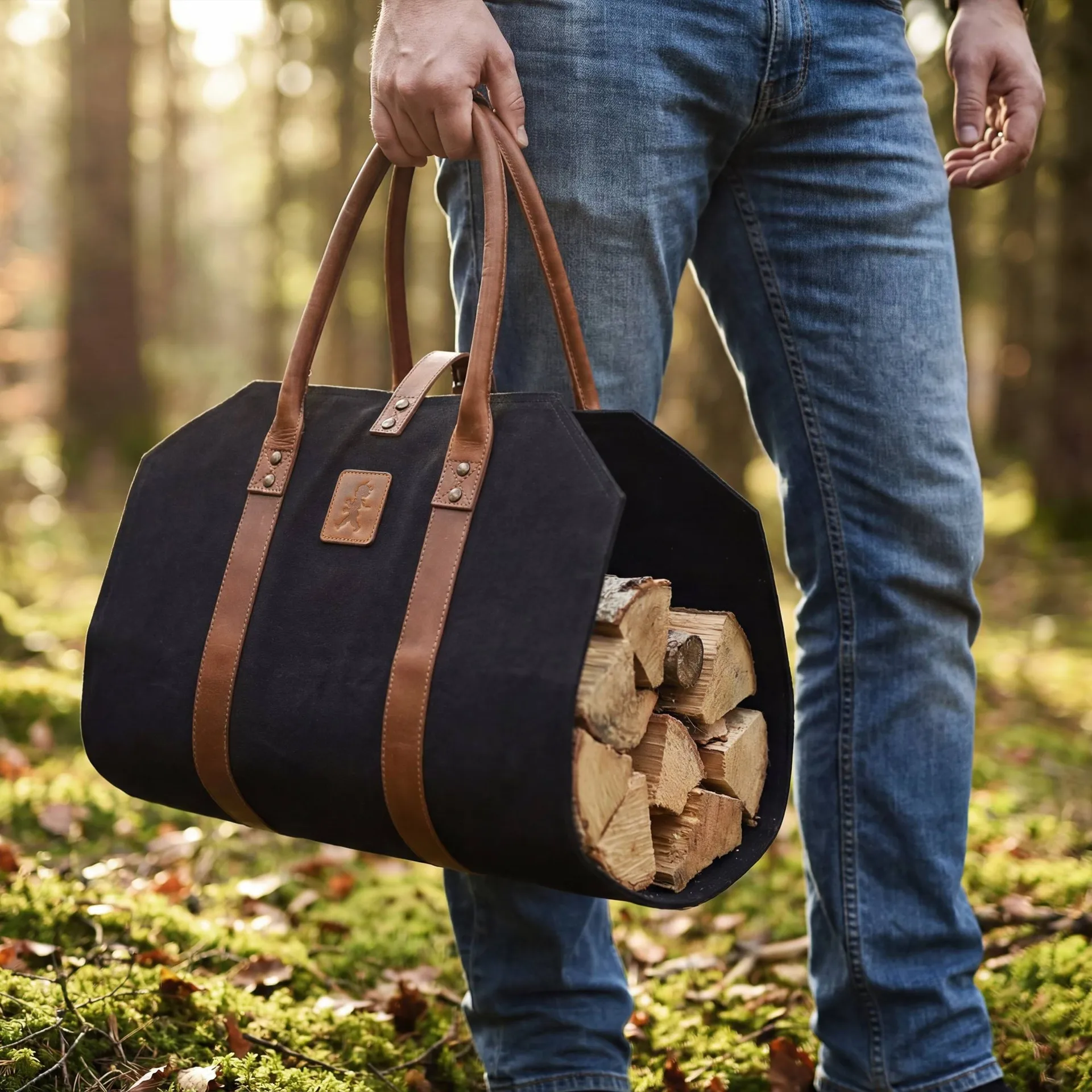 Solstickan firewood basket canvas, Black Solstickan Design
