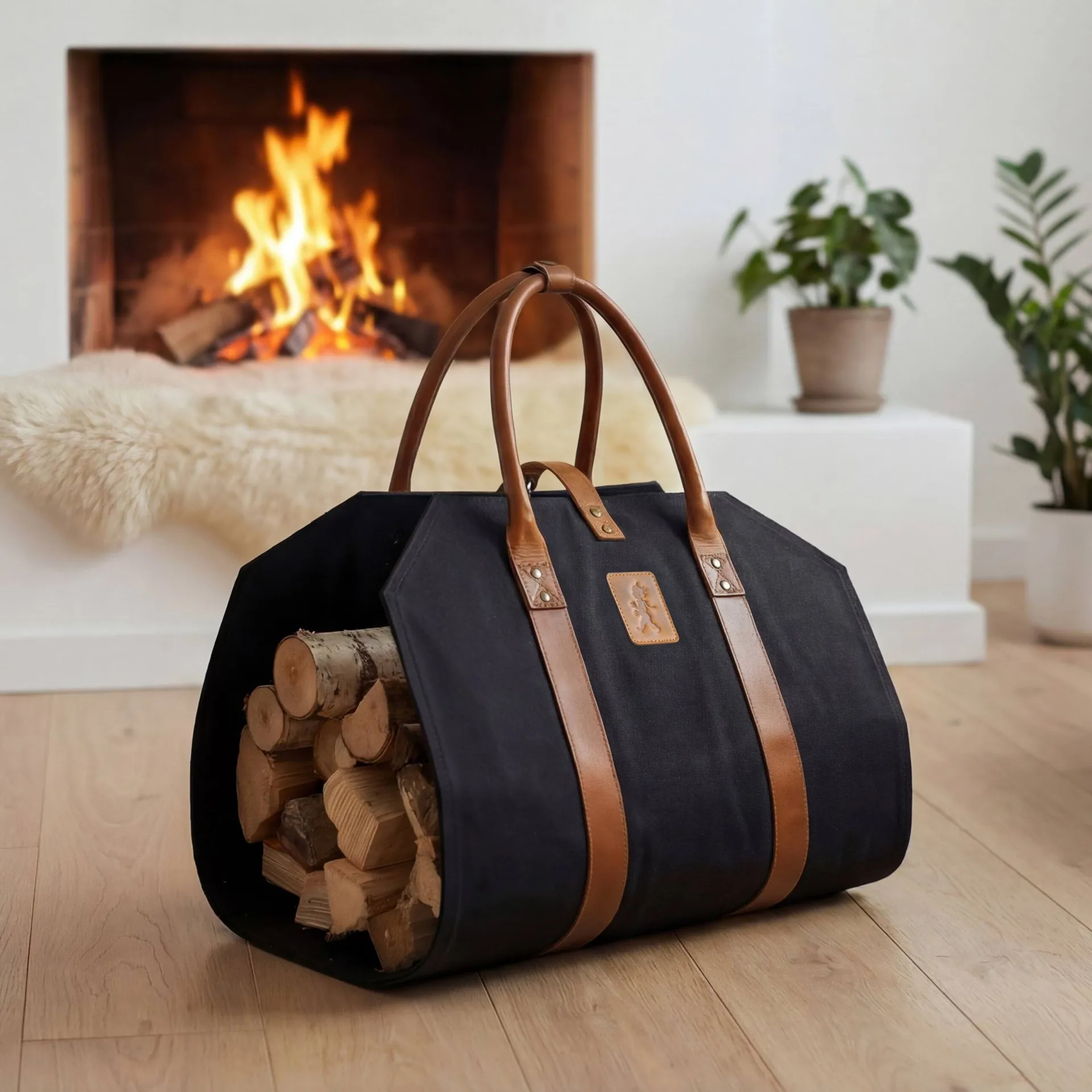 Solstickan firewood basket canvas, Black Solstickan Design