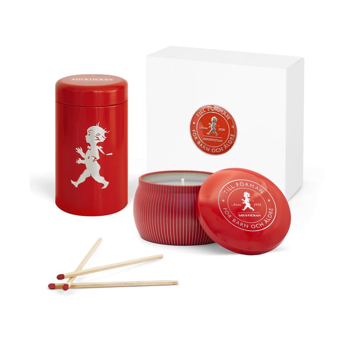 Solstickan gift box scented candles + matchstick tube - Red-scented candle cinnamon & orange - Solstickan Design