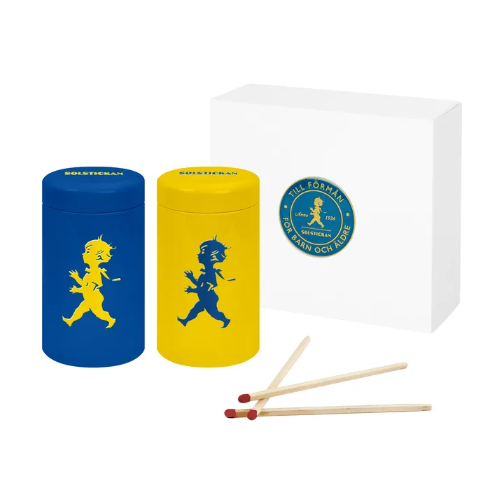 Solstickan match tube 2-pack gift box - Yellow, blue - Solstickan Design