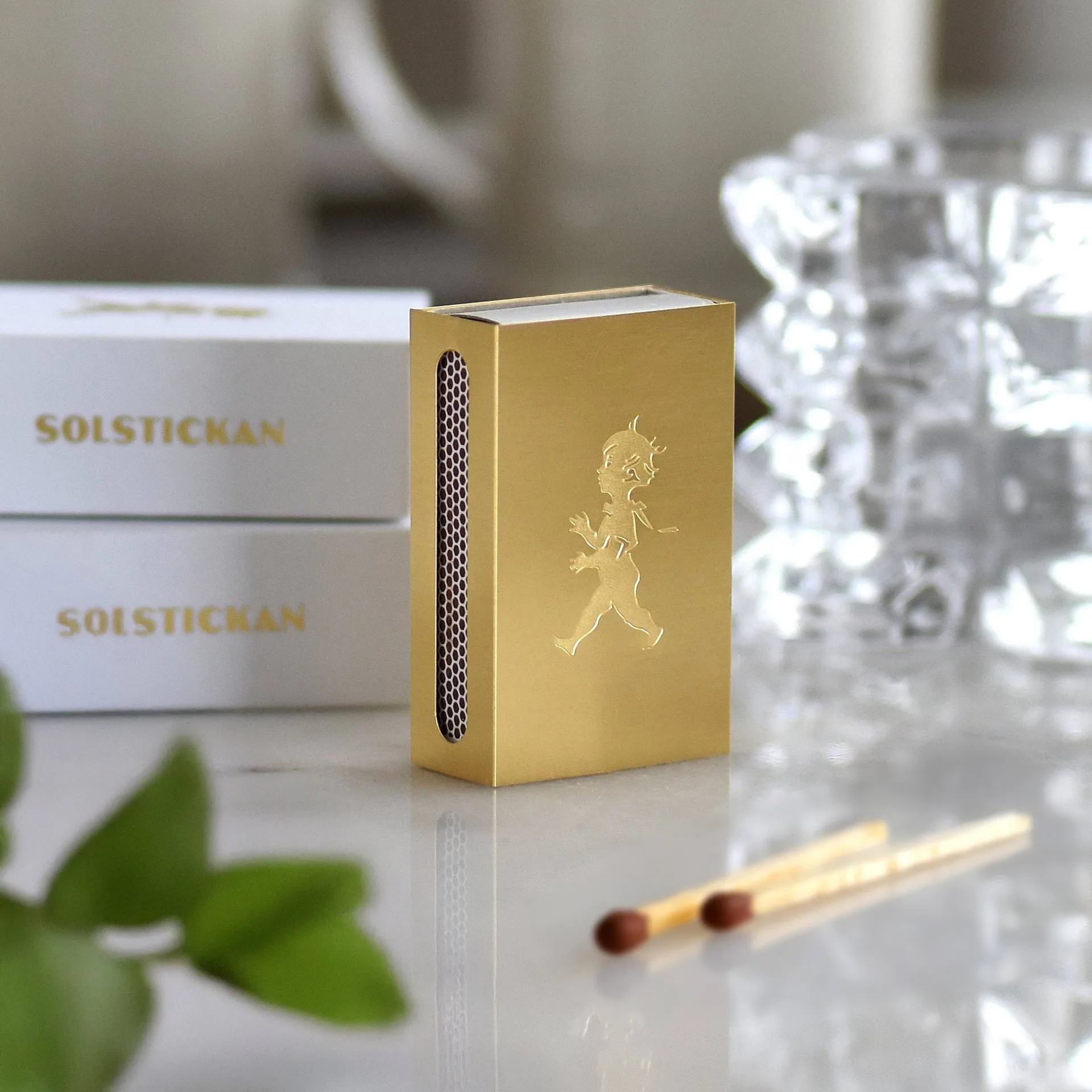 Solstickan matchbox holder, Brass, small 3.5x5.6x1.8 cm Solstickan Design