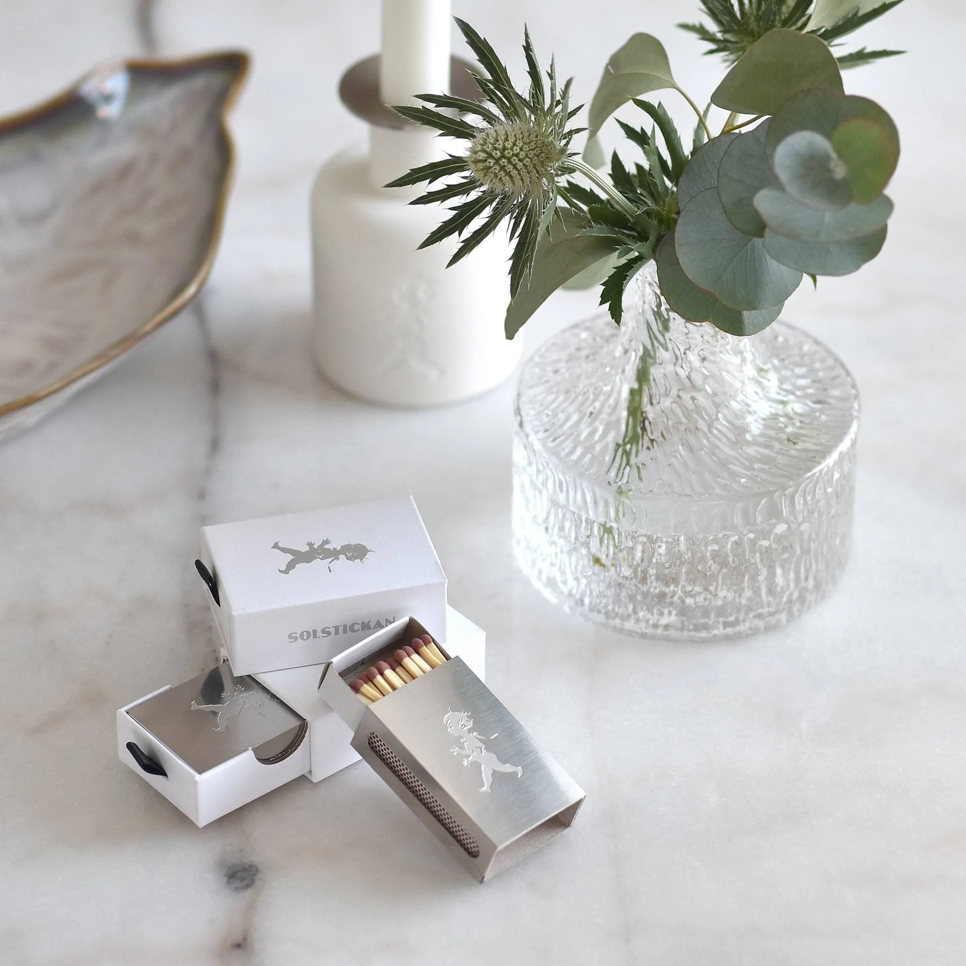 Solstickan matchbox holder, Silver, small 3.5x5.6x1.8 cm Solstickan Design