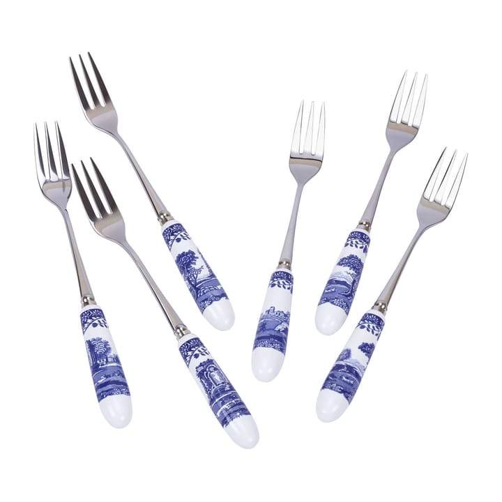 Blue Italian dessert fork 6-pack, Ceramic-stainless steel Spode
