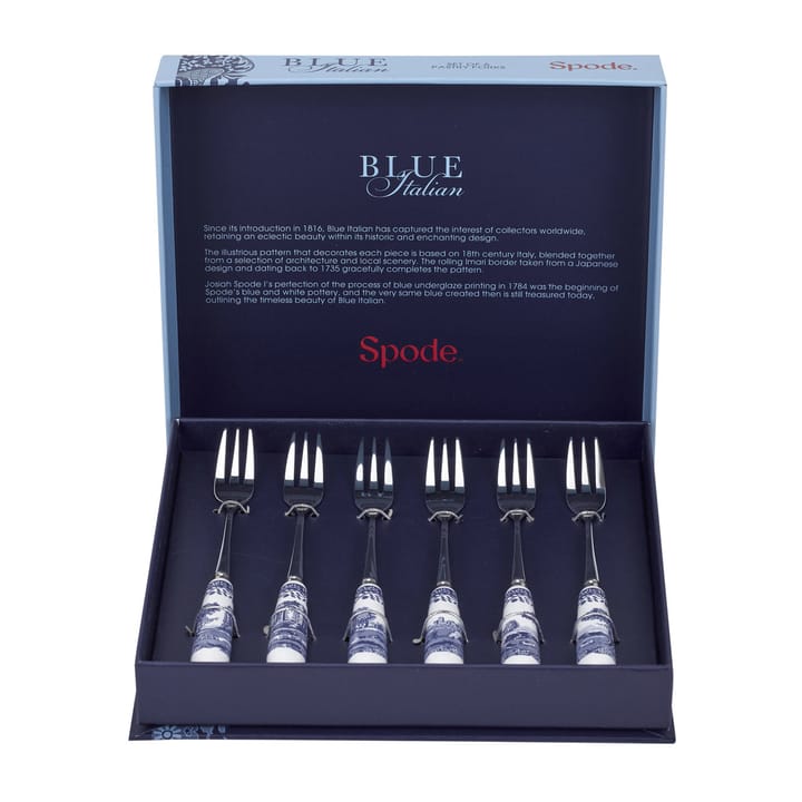 Blue Italian dessert fork 6-pack, Ceramic-stainless steel Spode