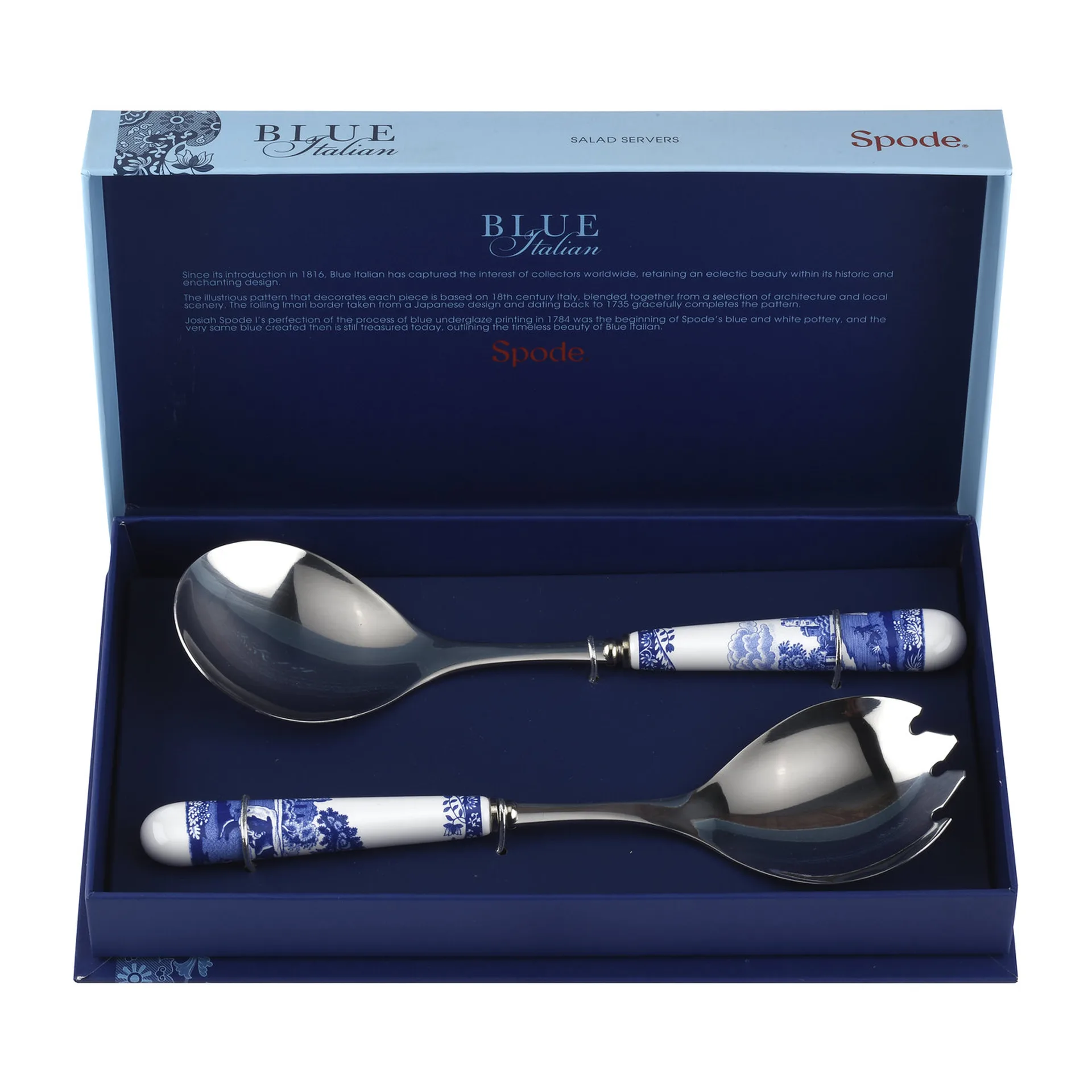Blue Italian salad cutlery 2 pieces, Ceramic-stainless steel Spode