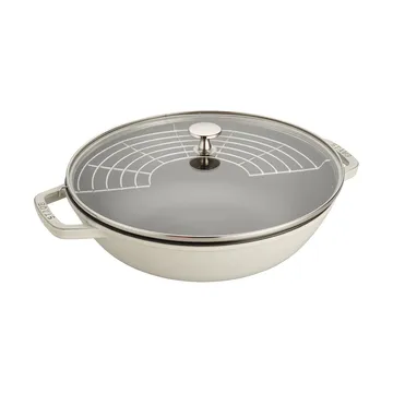 Staub cast iron wok pan with glass lid Ø30 cm - White truffle - STAUB
