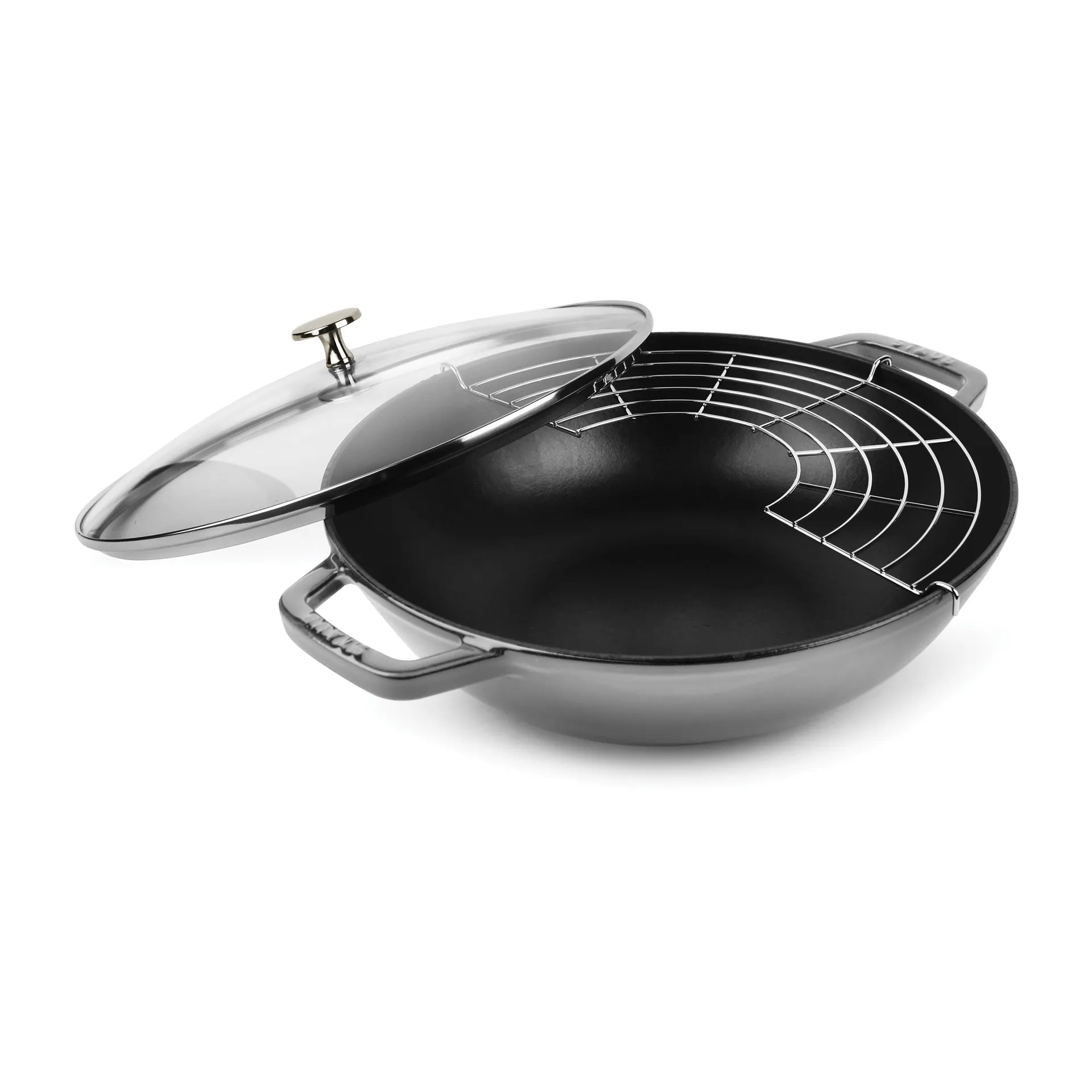 Wok with glass lid Ø30 cm 4.4 L, grey STAUB