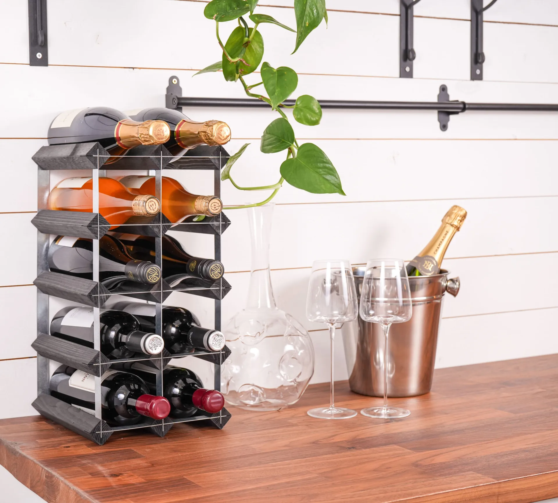 The Swedish Wine Rack Factory wine rack assembled, 12 bottles-black pine The Swedish Wine Rack Factory