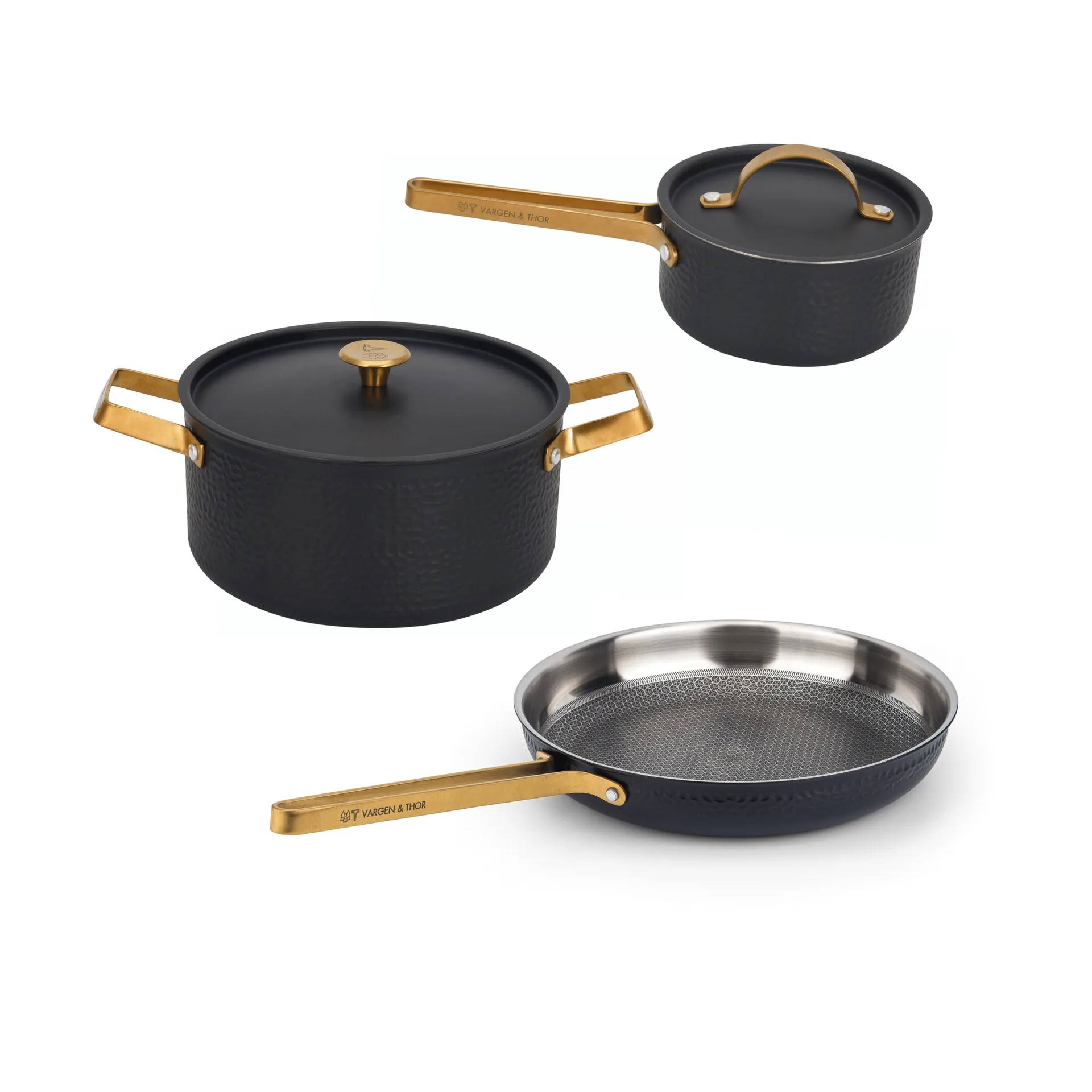 Arvet Viggo Mio pot set, Matt black-brass, 5 pieces Vargen & Thor