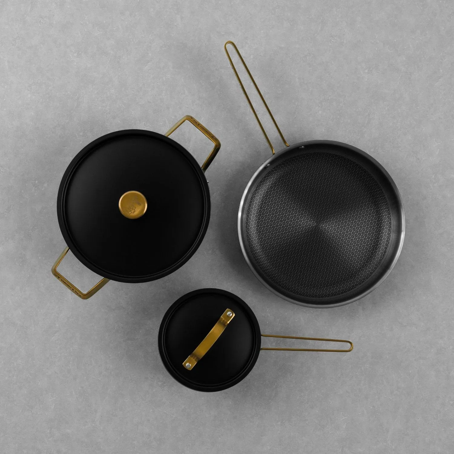 Arvet Viggo Mio pot set, Matt black-brass, 5 pieces Vargen & Thor