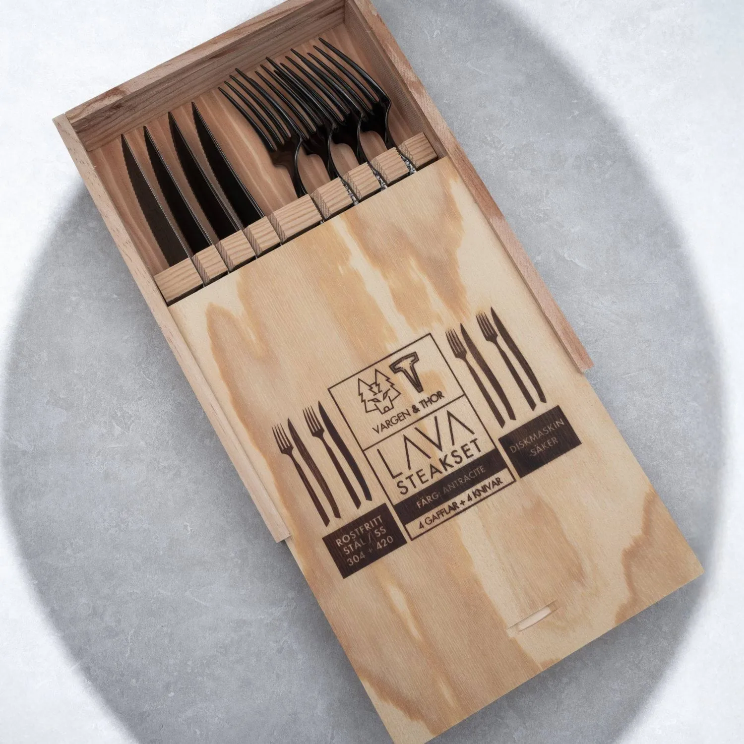 Lava cutlery set, Anthracite, 8 pieces Vargen & Thor
