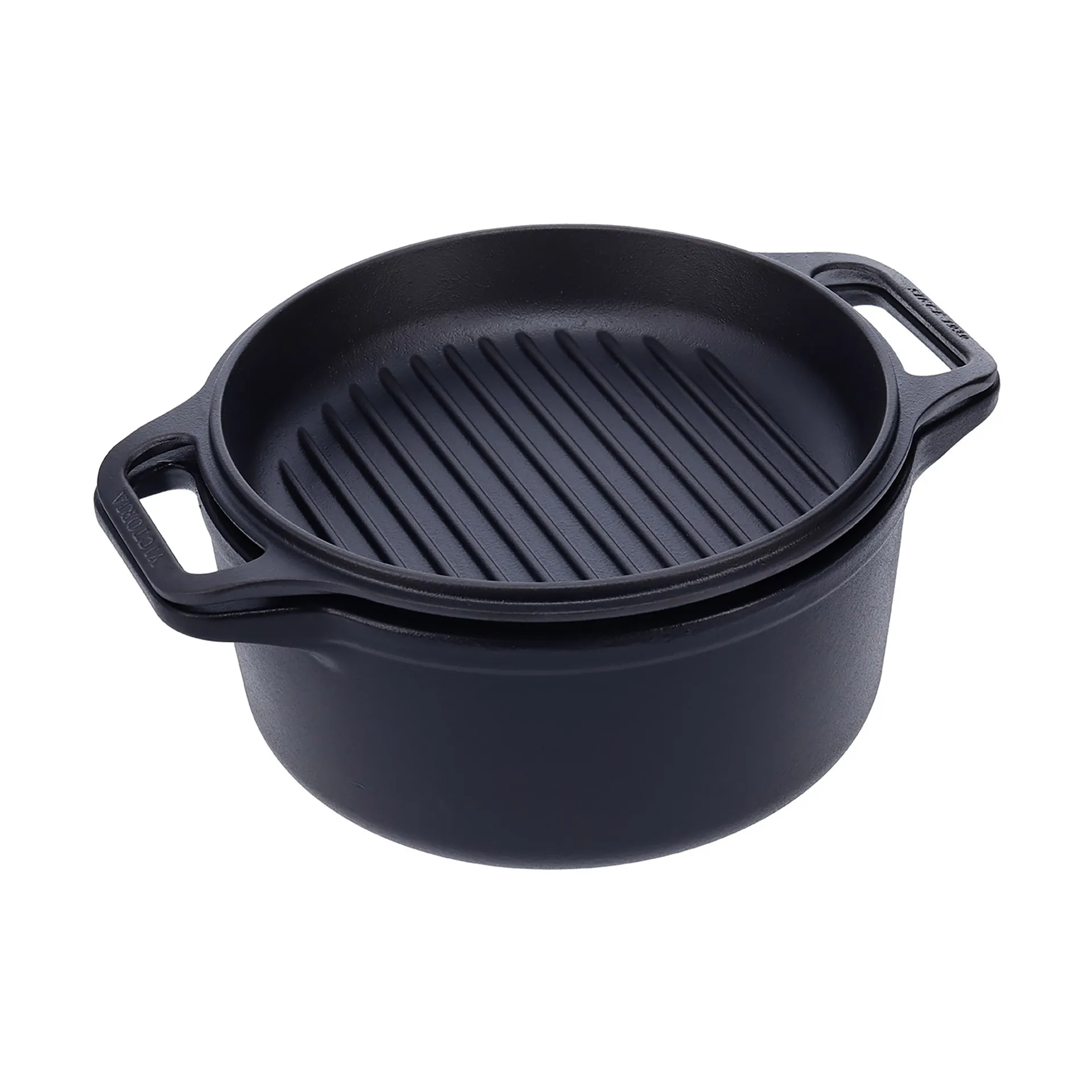 Cast iron Dutch oven and grill pan, pre-seasoned, 2-piece Victoria
