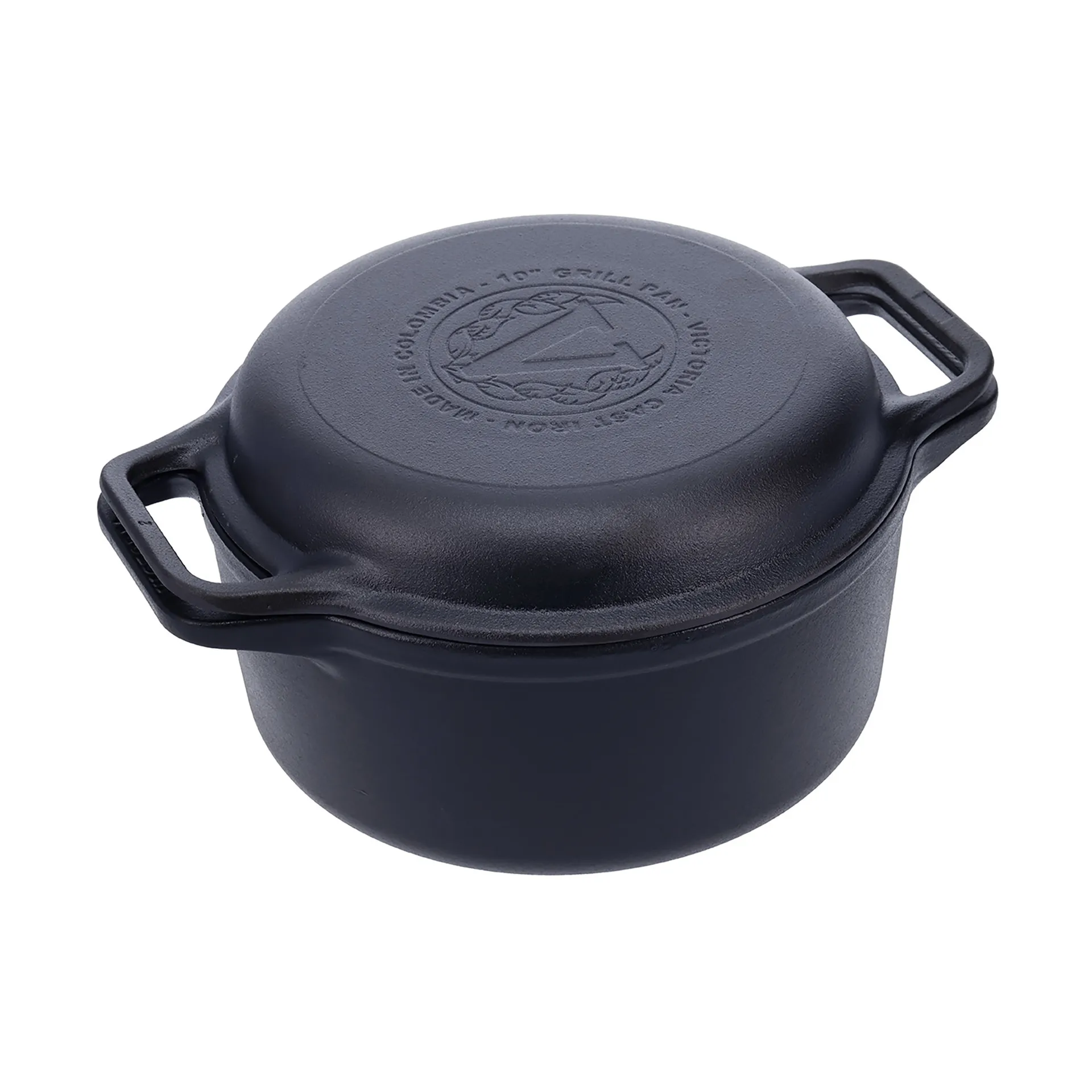 Cast iron Dutch oven and grill pan, pre-seasoned, 2 pieces Victoria