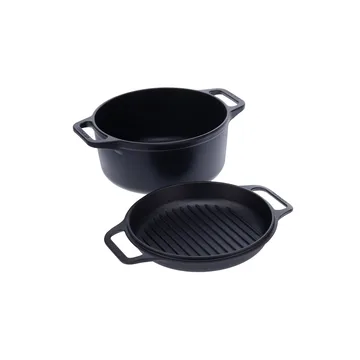 Cast iron Dutch oven and grill pan, pre-seasoned - 2 pieces - Victoria