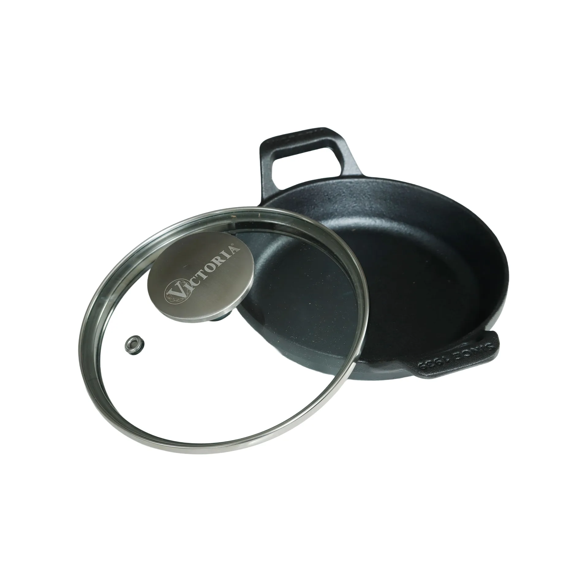 Pre-seasoned cast iron mini round casserole with glass lid, Ø14 cm Victoria