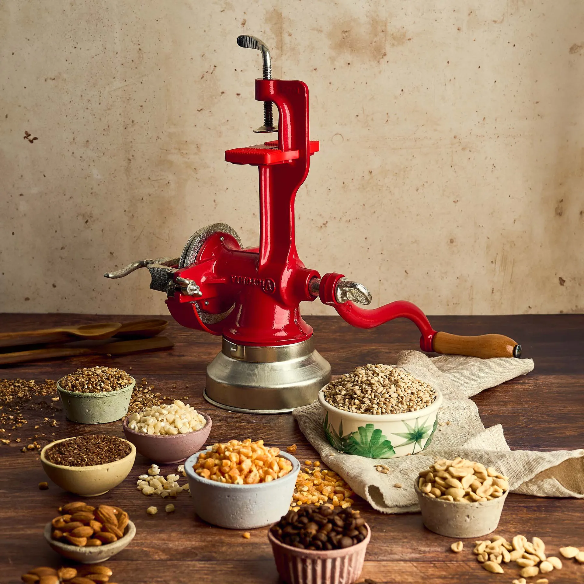 Victoria traditional flour and grain mill low, Red Victoria