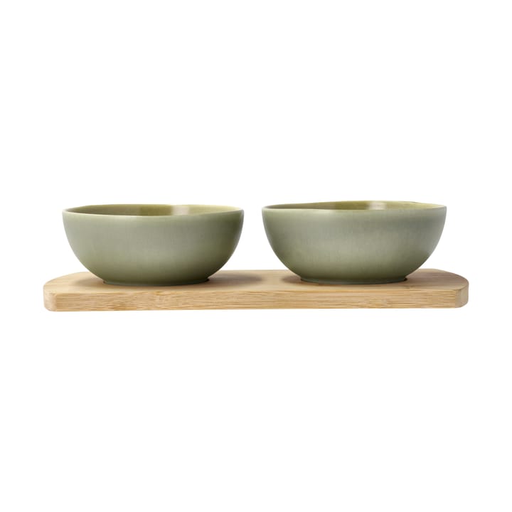 Shoku bamboo tray with 2 bowls - Pure Green - Villa Collection