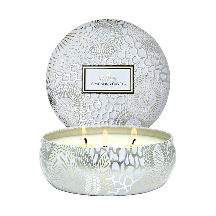 Japonica 3-wick Tin scented candle 40 hours, Sparkling Cuvée Voluspa