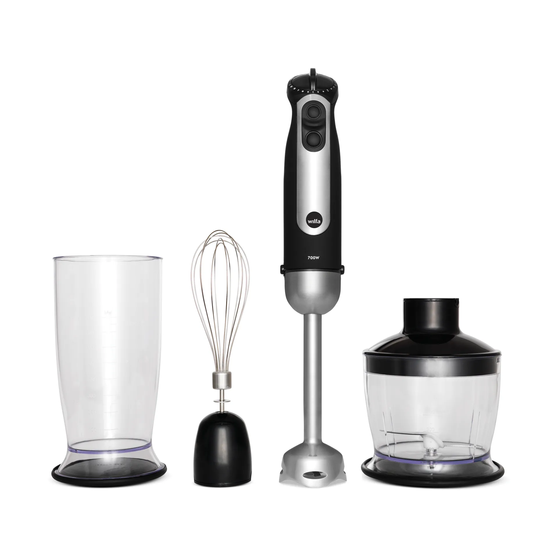 SM-1FP essential mix & chop hand blender set, Silver Wilfa